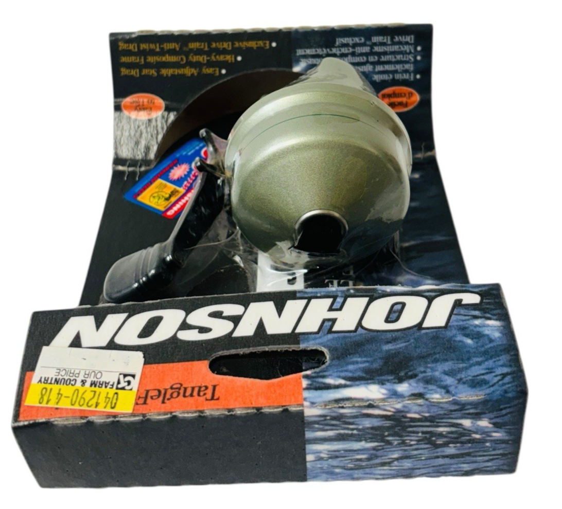 VINTAGE JOHNSON 10 TANGLE FREE FISHING REEL. NEW IN FACTORY SEAL PACKAGE.