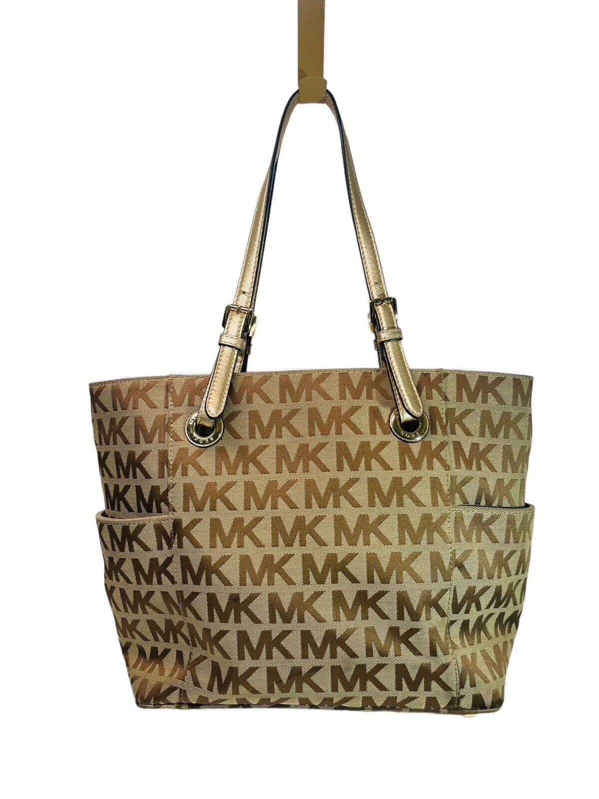 Signature Gilly Tote Leather Strap Gold Studs Designer MK w/Dustbag Michael Kors