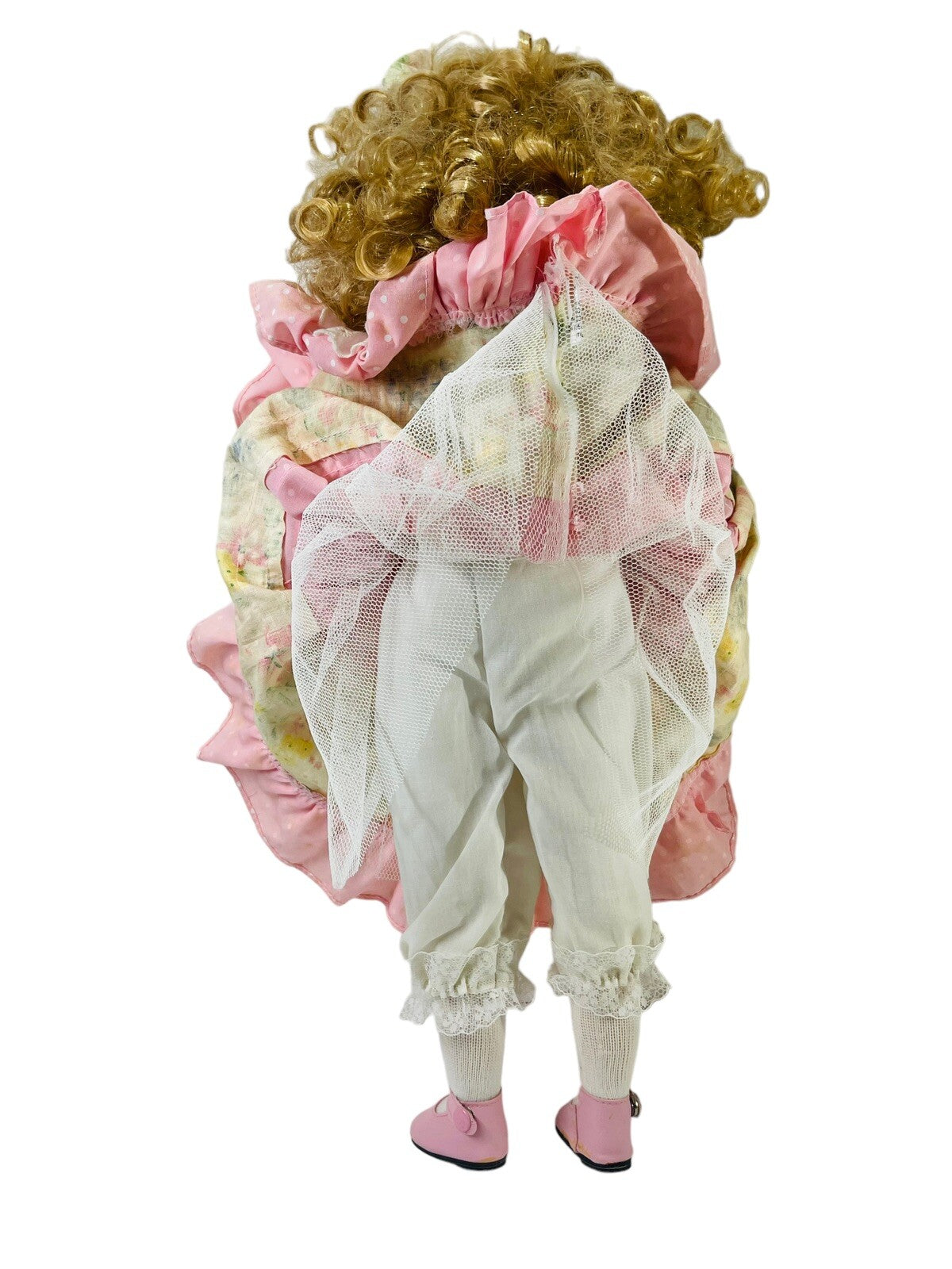 World Bazaars Bisque Sweet N Pink Porcelain Doll 19” Red Curly Hair & Blue Eyes.