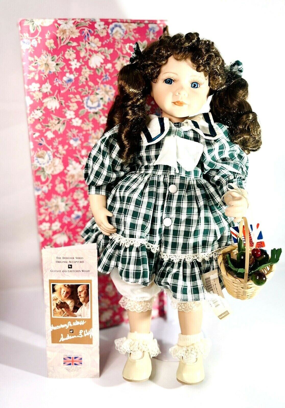 The Wimbledon Collection Porcelain 17'' Doll "KIMBERLY" w/Basket #A-3063
