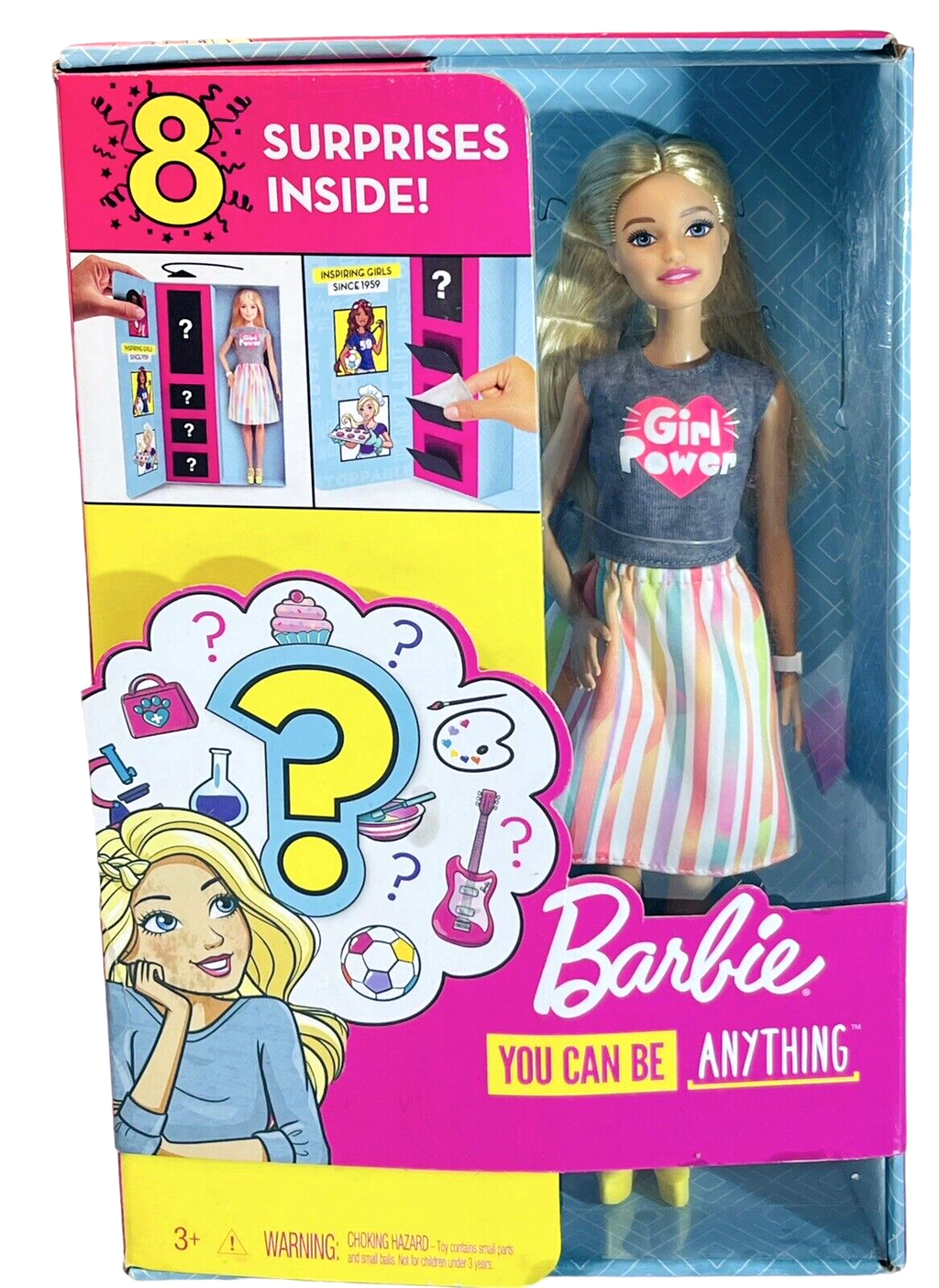 2018 MATTEL BARBIE DOLL YOU CAN BE ANYTHING GIRL POWER 8 SURPRISES INSIDE. "NEW"