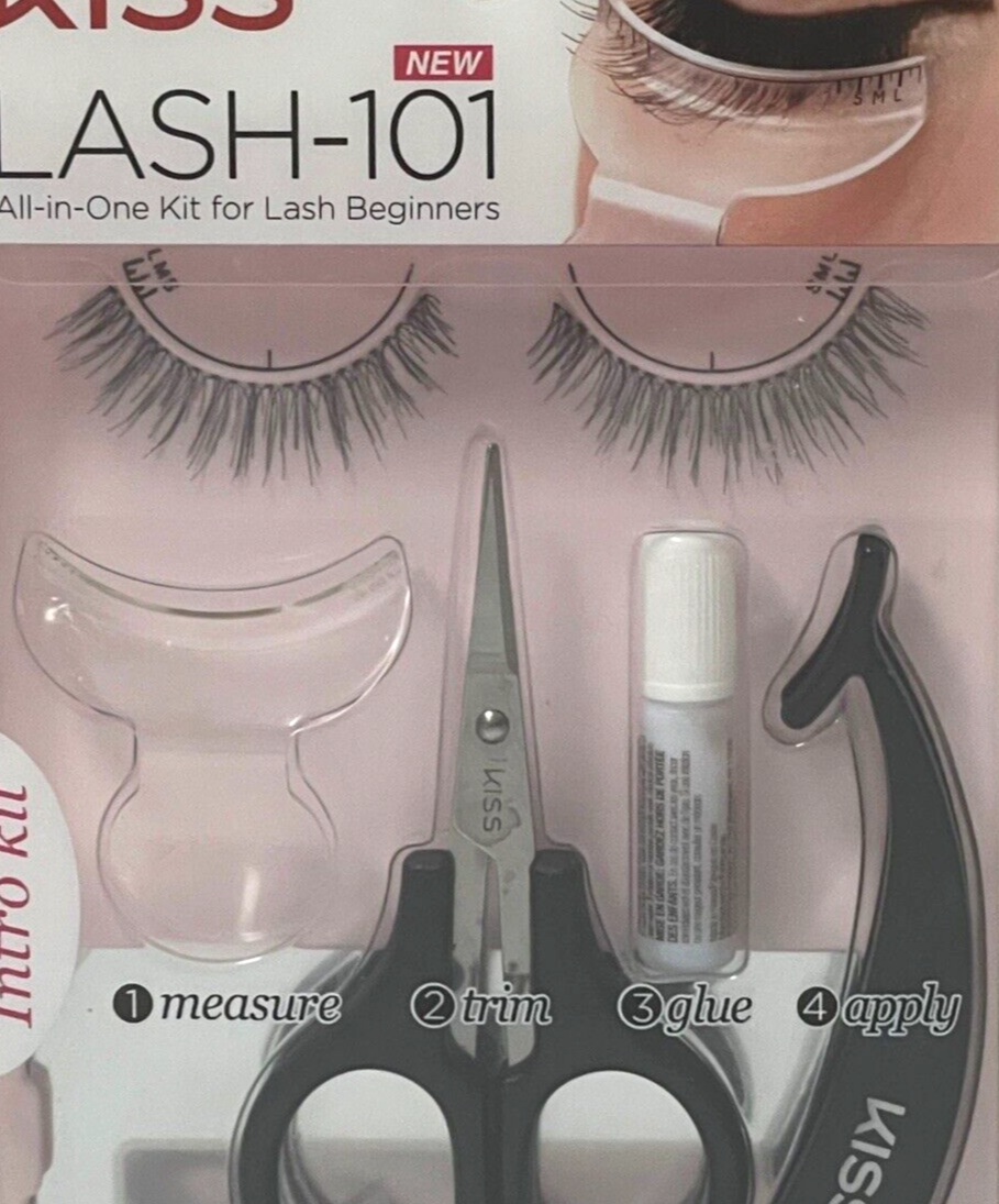 All-In-One Kit - EYELASHES Kiss Lash-101, Measure, Trim, Glue "BRAND NEW-SEALED"