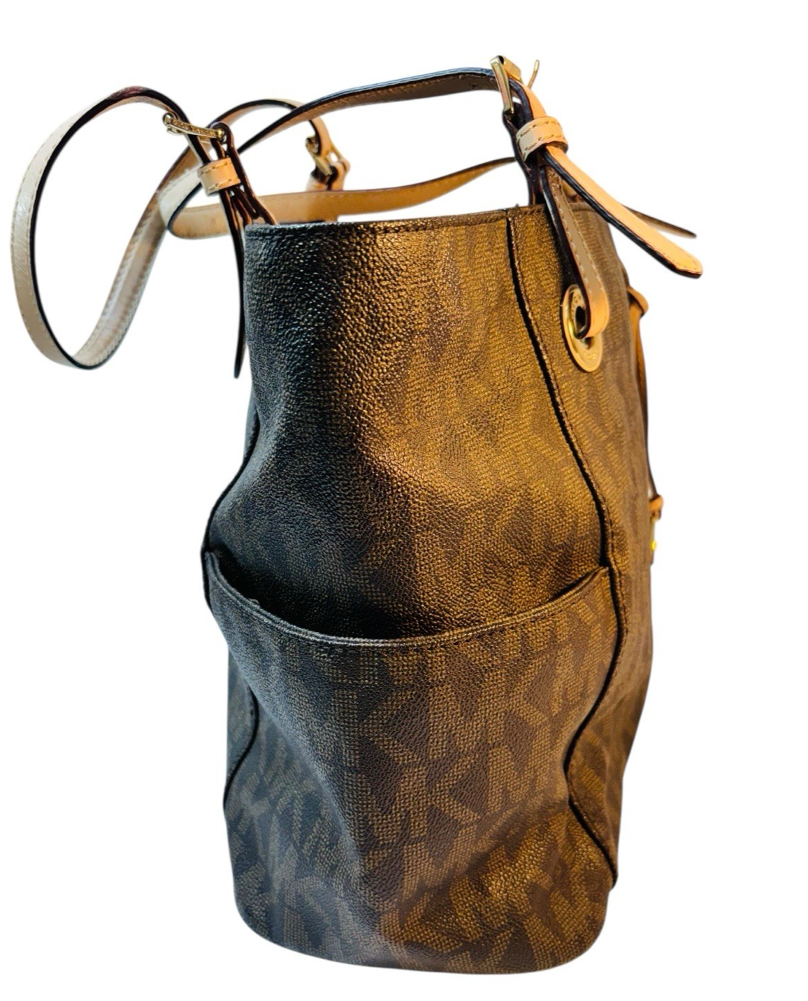 MICHAEL KORS Brown Large Leather Top Zip Logo Tote Shoulder Bag, MINT CONDITION