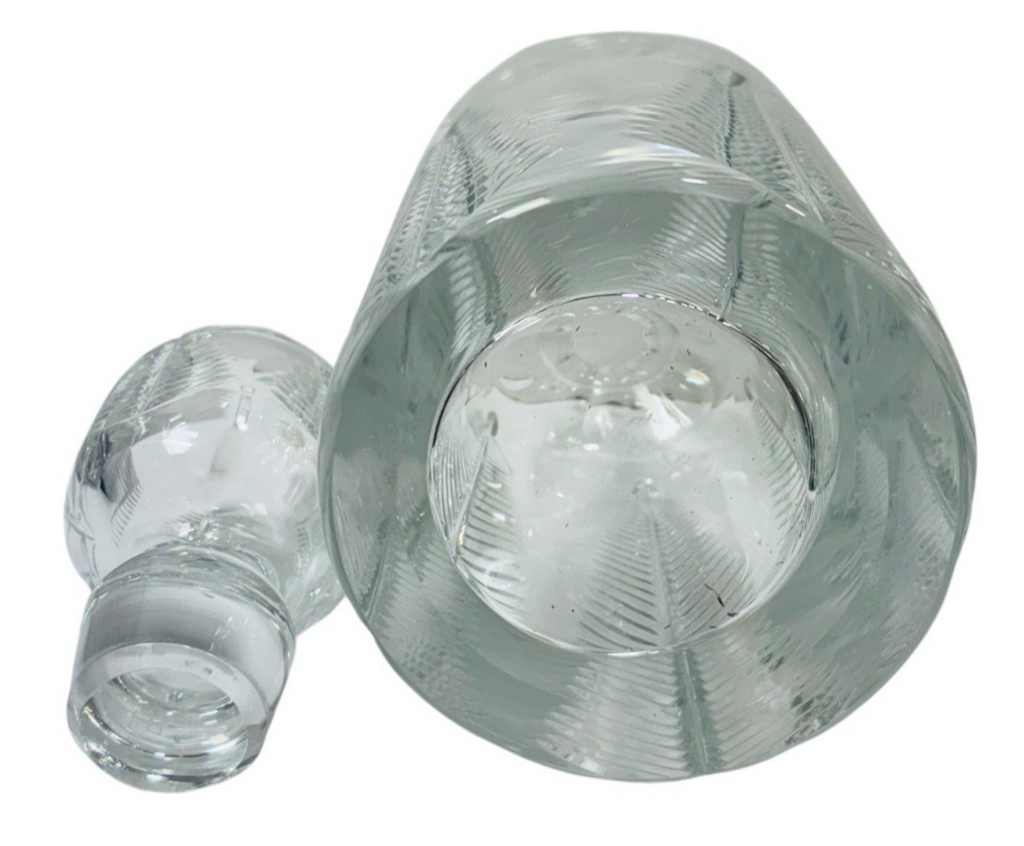 Vintage Crystal 9 3/4" Decanter & Matching Stopper W/ Thumbprint Diamond Pattern