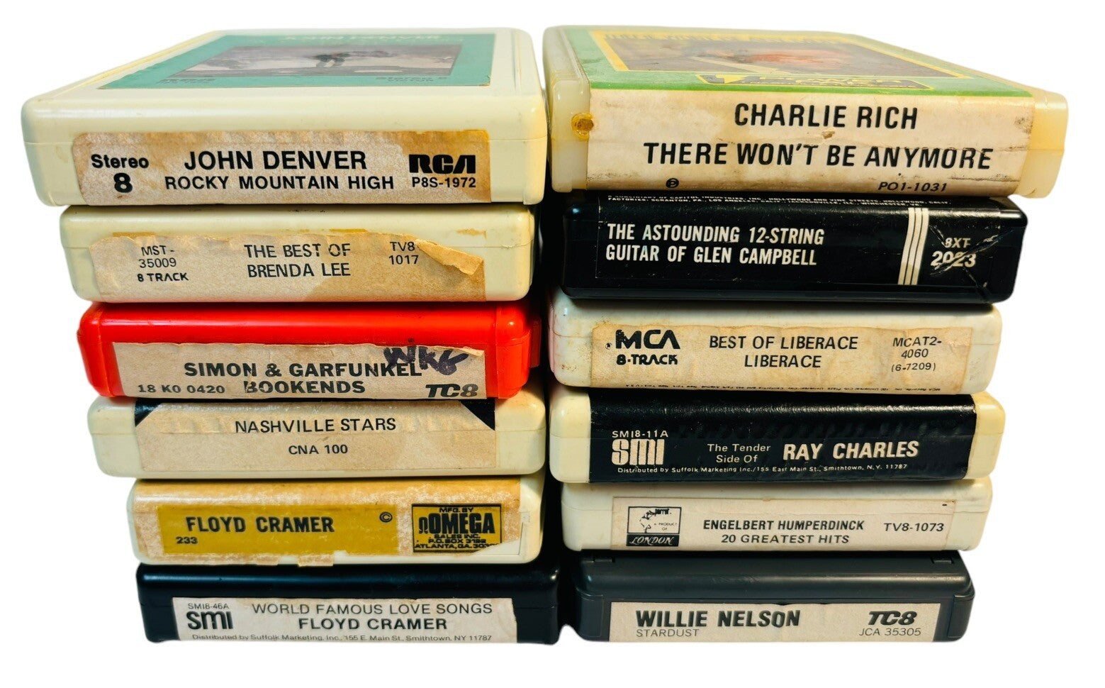 VINTAGE 8 TRACK TAPES MUSIC COLLECTION of ROCK, POP & COUNTRY, LOT 12 Tapes.