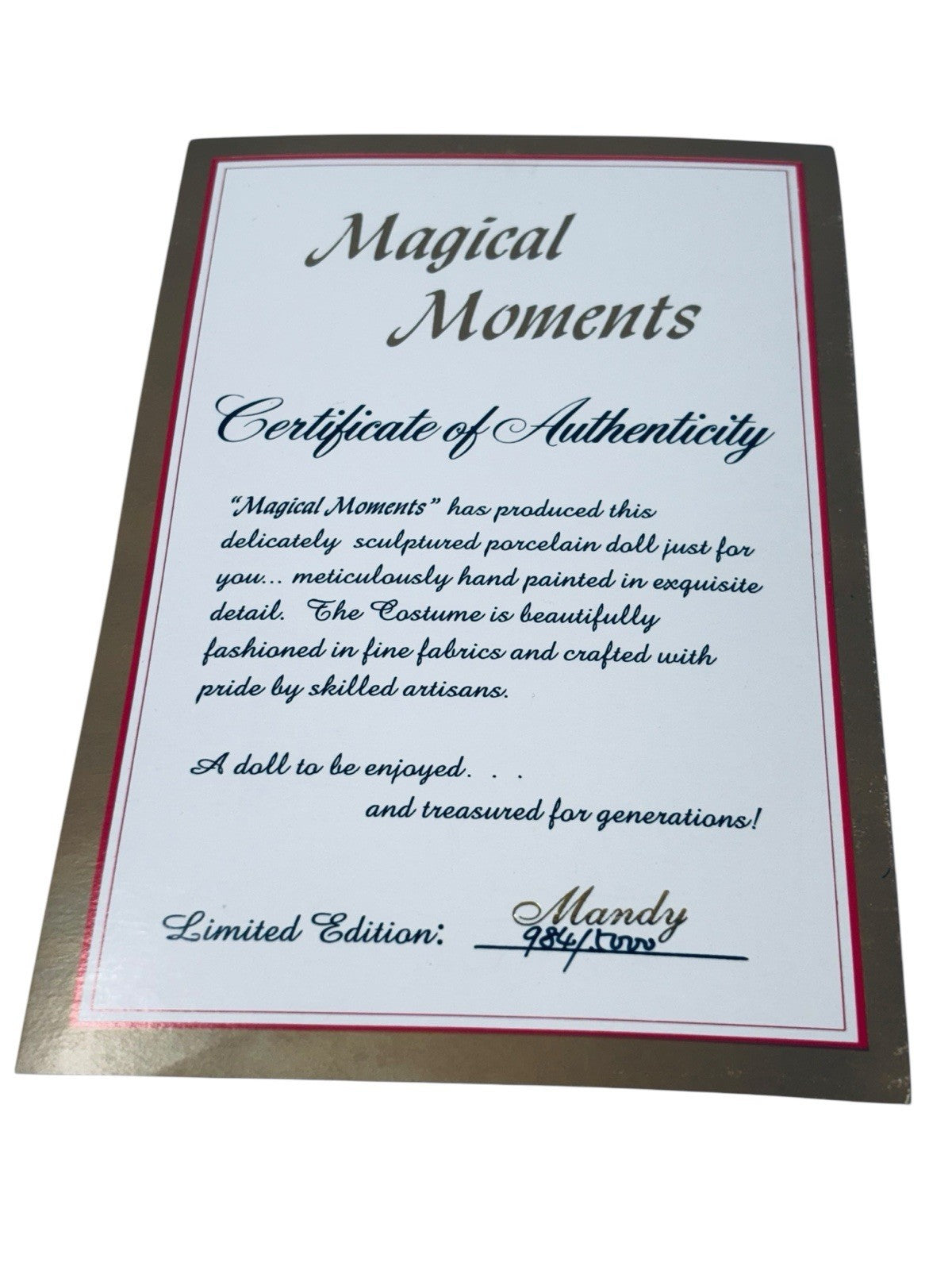 NEW Magical Moments Porcelain Doll MANDY w/COA, Accessories, Original Box, NRFB.
