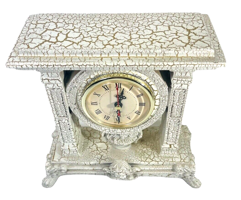 Plaster Mantel Quartz Clock w/Child of the Earth Statue 8"X9".