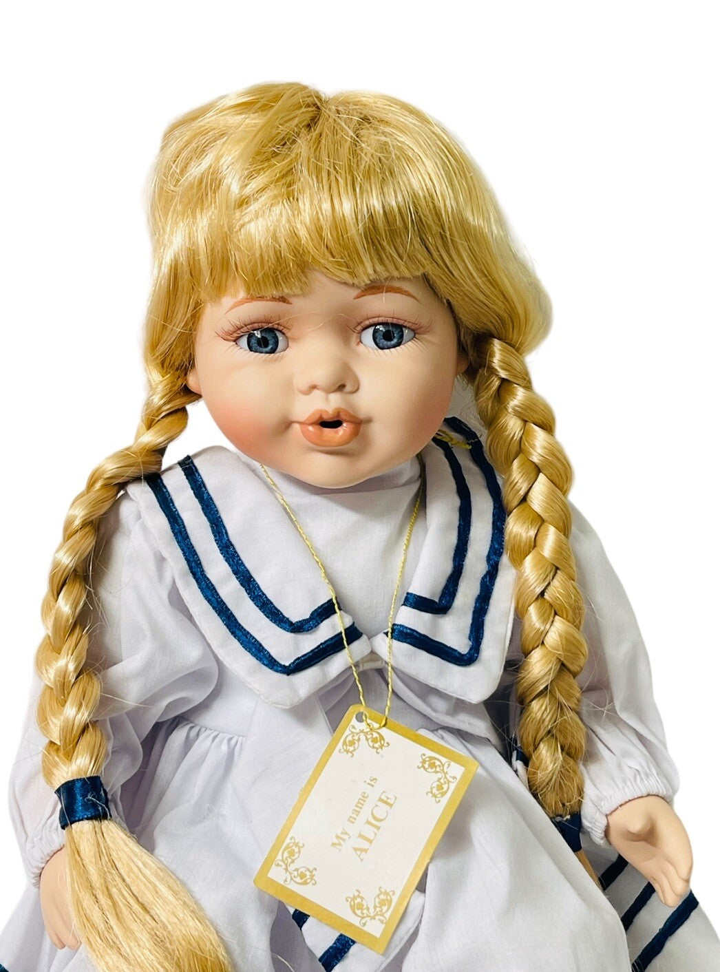 Crown Fine Porcelain Dolls 14'' “JUDY & ALICE” In A Sitting Position~Origin 1998