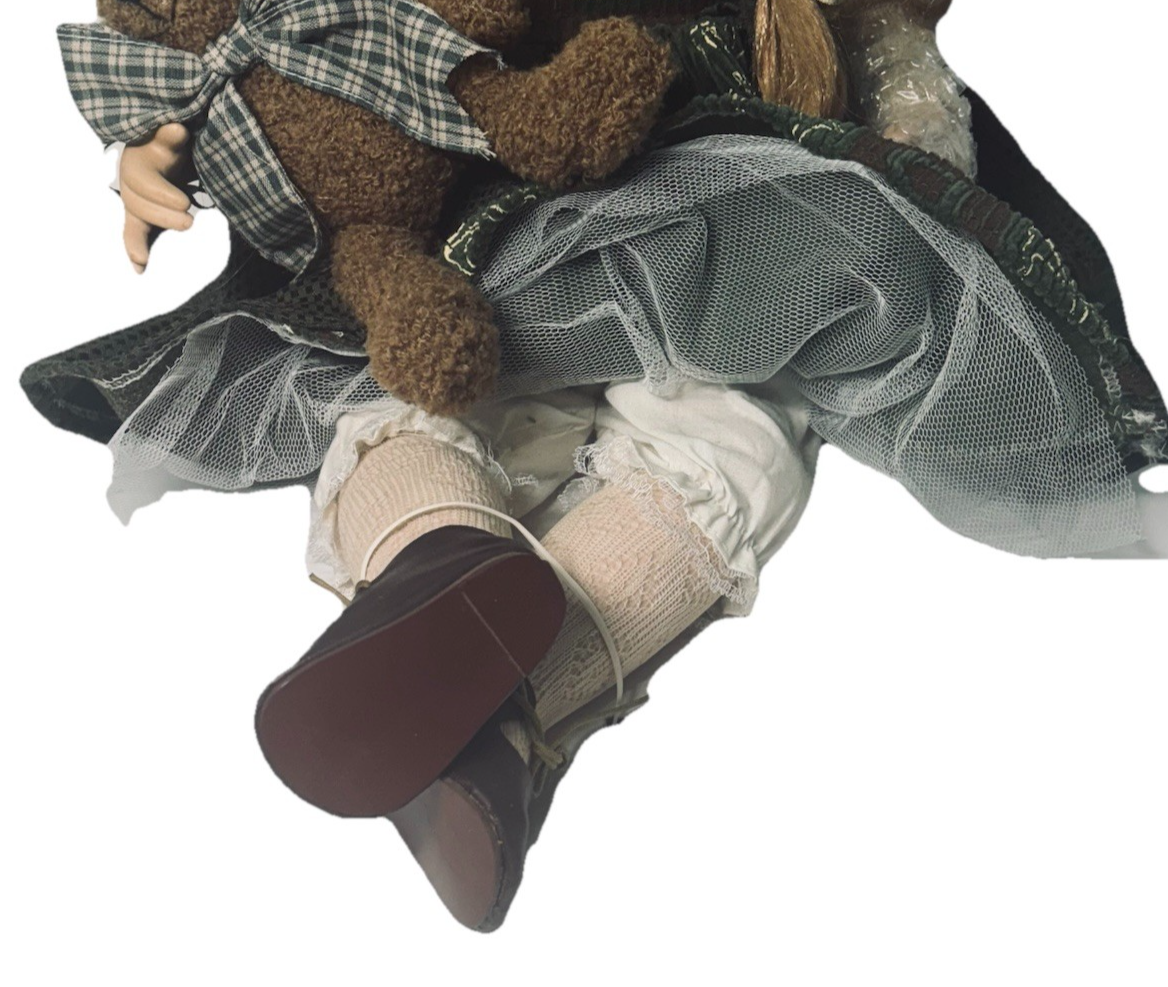 20” PORCELAIN DOLL W/ Blond Hair-Big Brown Eyes-Lifelike Eyelashes & Teddy Bear.