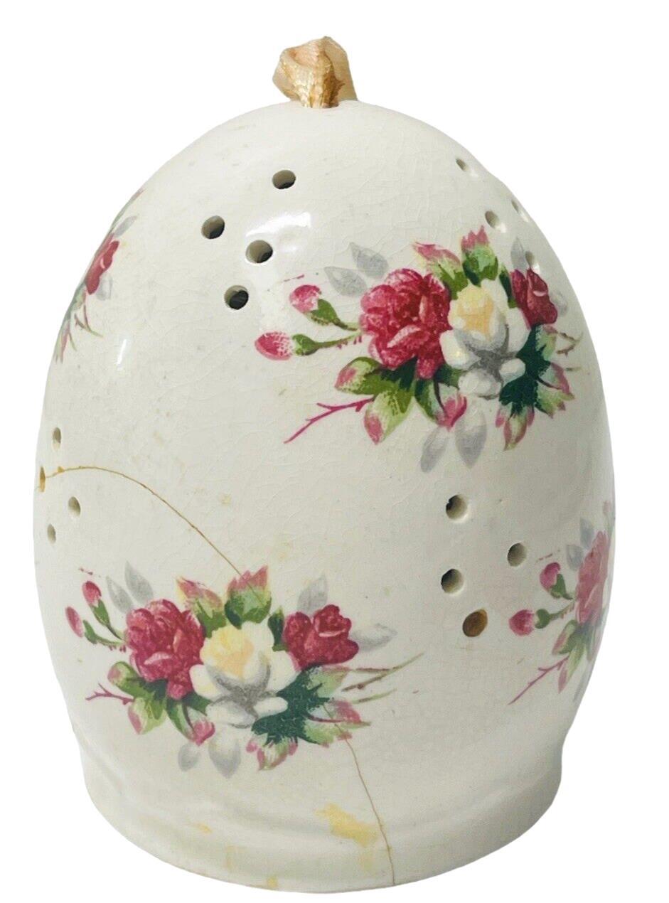 Porcelain Pomander Egg Set ~ Wardrobe Potpourri Shelf Floral ~ Lot of 2