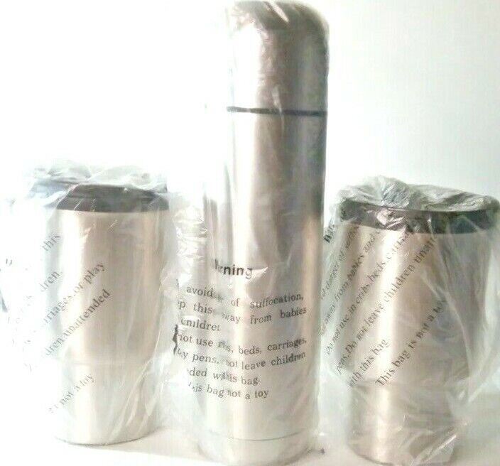Travel Stainless-Steel Thermos, 2 Mugs and Travel Bag By: Chefs Basics