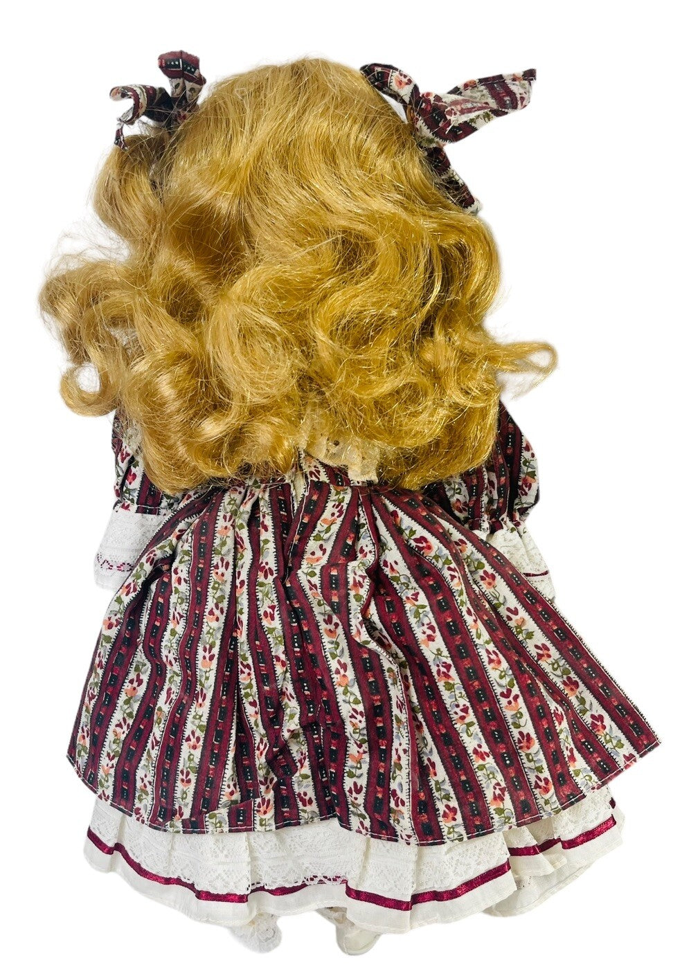 VINTAGE PORCELAIN DOLL BLONDE ~ BLUE EYES H 18''XW 6'' ~ WT. 1.7 lbs.