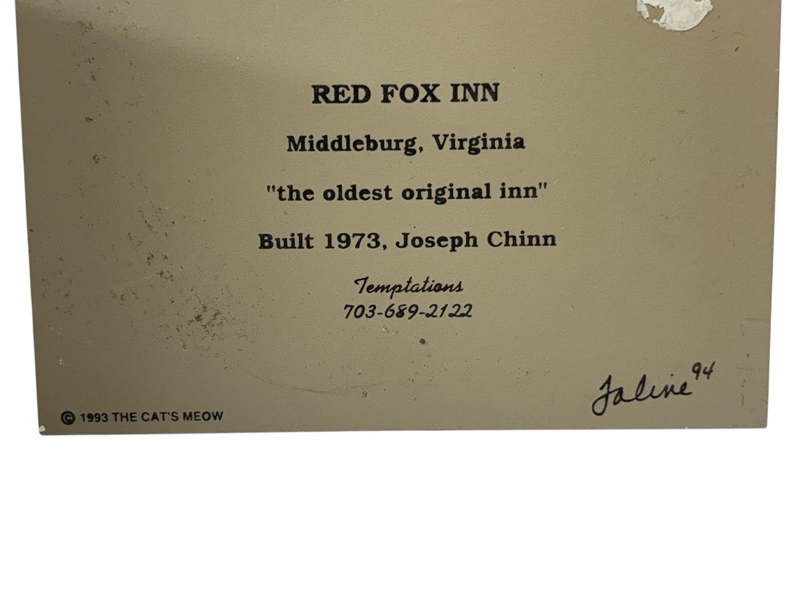 The Cat's Meow Wooden RED FOX INN MIDDLEBURG VA ~ COLVIN RUN MILL FAIRFAX CO. VA