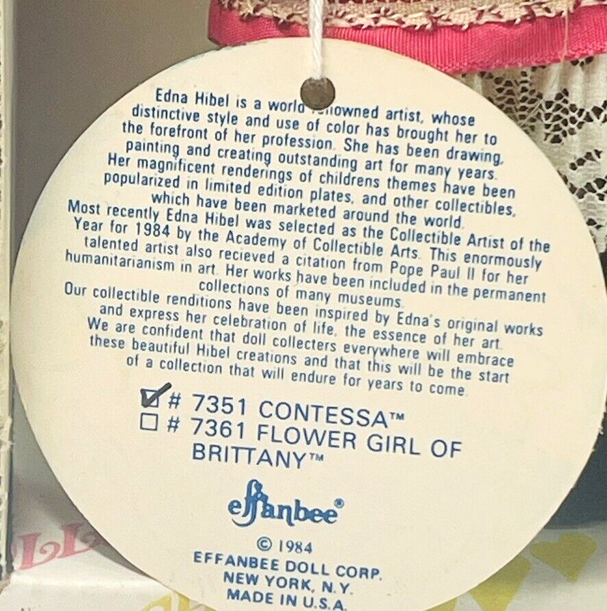 1984 Effanbee Gypsy Doll Contessa 11” Edna Hibel 7351 Tag & Original Box