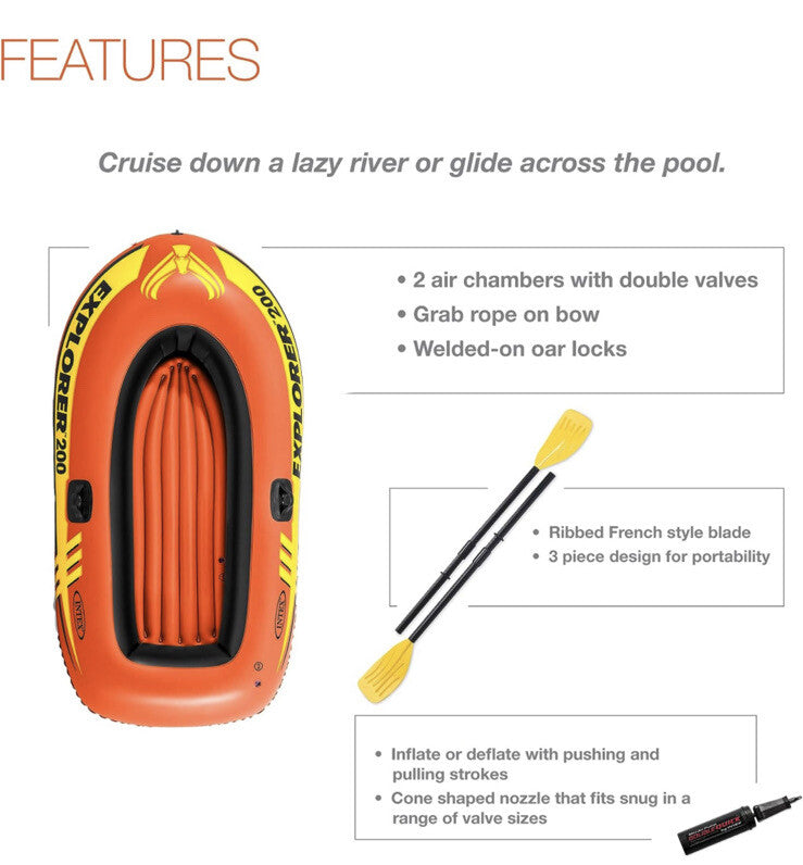 Intex Inflatable BOAT SET (73in X 37in X 16in) 2-Person Explorer 200 BRAND NEW.
