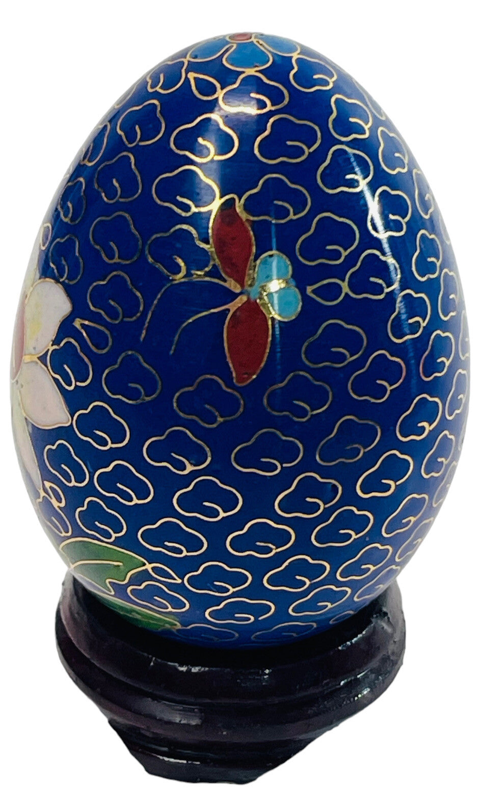 Vintage Hand Painted Floral Egg w/Original Stand "MINT".