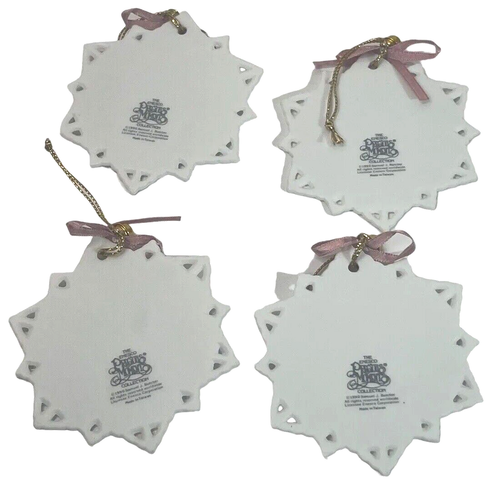 1998 Precious Moments Enesco - SNOWFLAKE HANGING ORNAMENTS - Set of 4