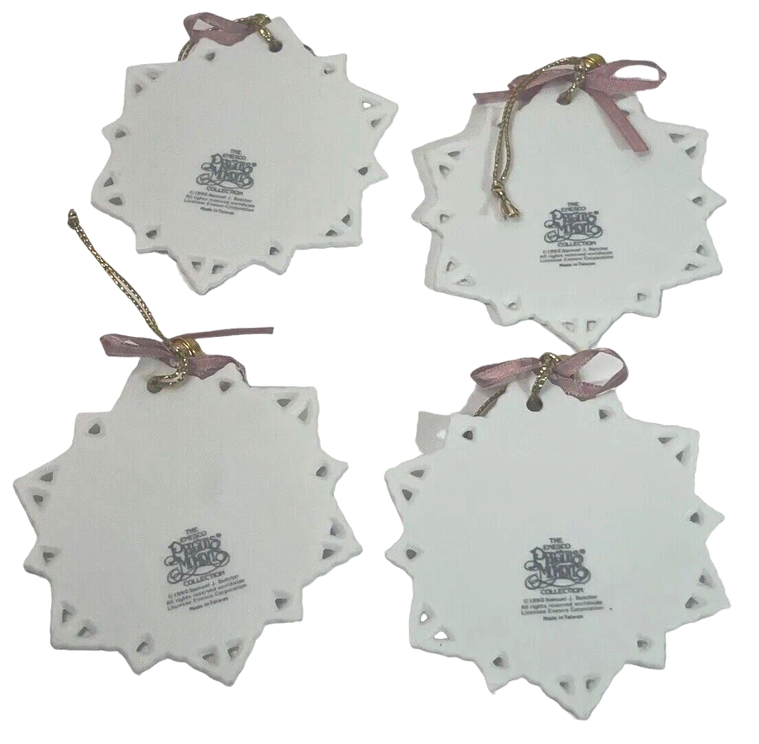 1998 Precious Moments Enesco - SNOWFLAKE HANGING ORNAMENTS - Set of 4