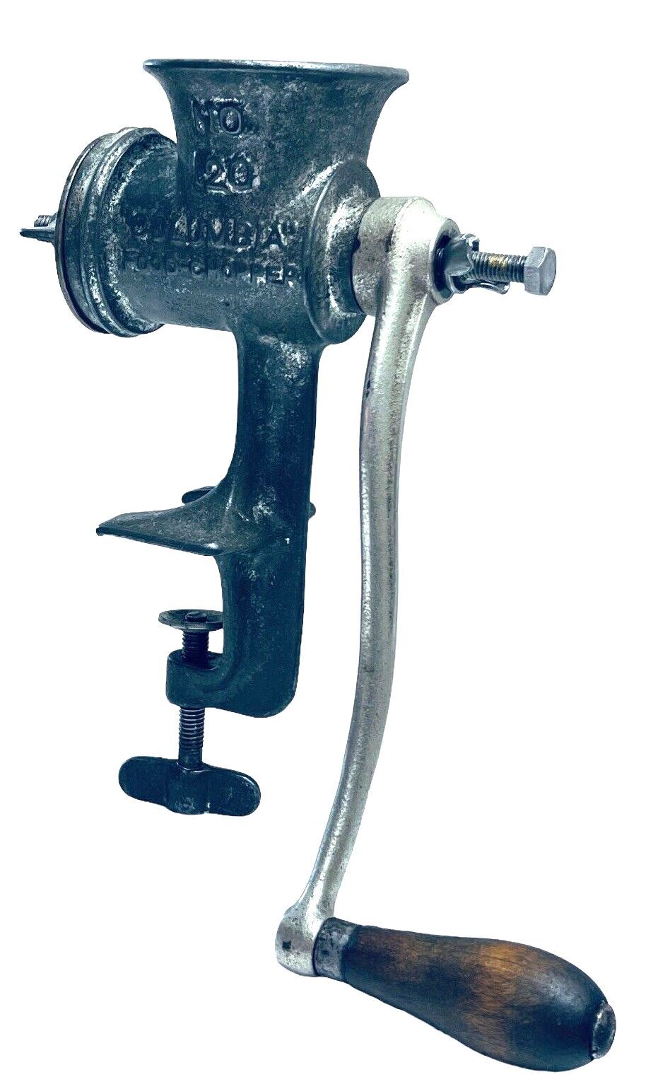 COLUMIBA FOOD CHOPPER Hand Crank Meat Grinder w/Wooden Handle - #120 - VINTAGE