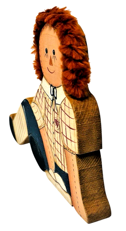 1989 Decorative Raggedy Ann & Andy Wooden Shelf Bookends & Miniature Wood Ladder2