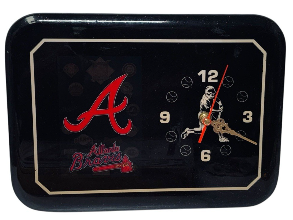 MINT Atlanta Braves Wall Clock MLB Baseball 12 X 8'' Black Glitter, WORKS.0