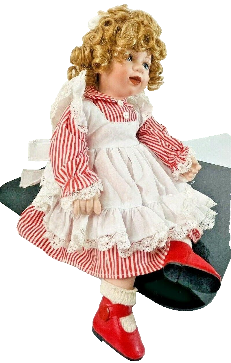 2002 HERITAGE SIGNATURE Porcelain Doll 16" W/CURLY BLONDE HAIR-BRIGHT BLUE EYES 5