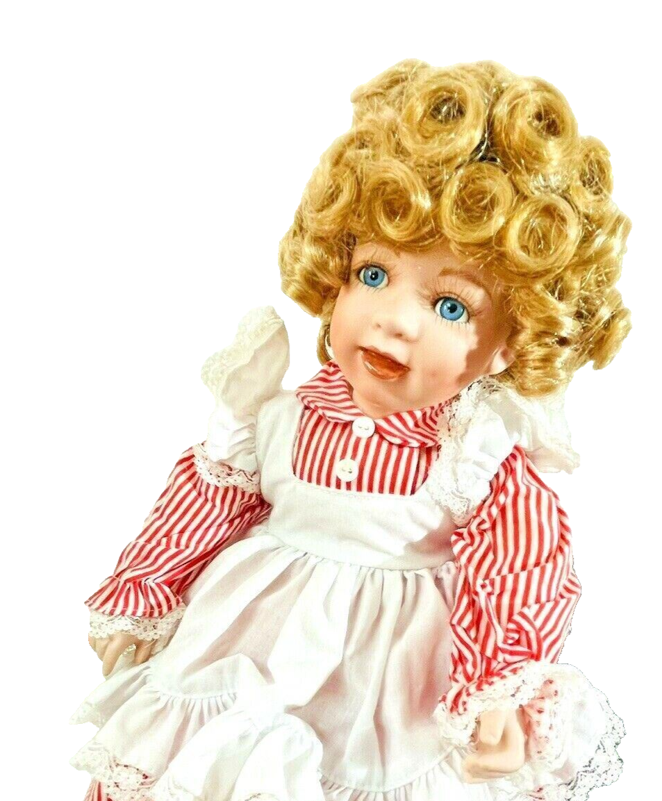 2002 HERITAGE SIGNATURE Porcelain Doll 16" W/CURLY BLONDE HAIR-BRIGHT BLUE EYES 2