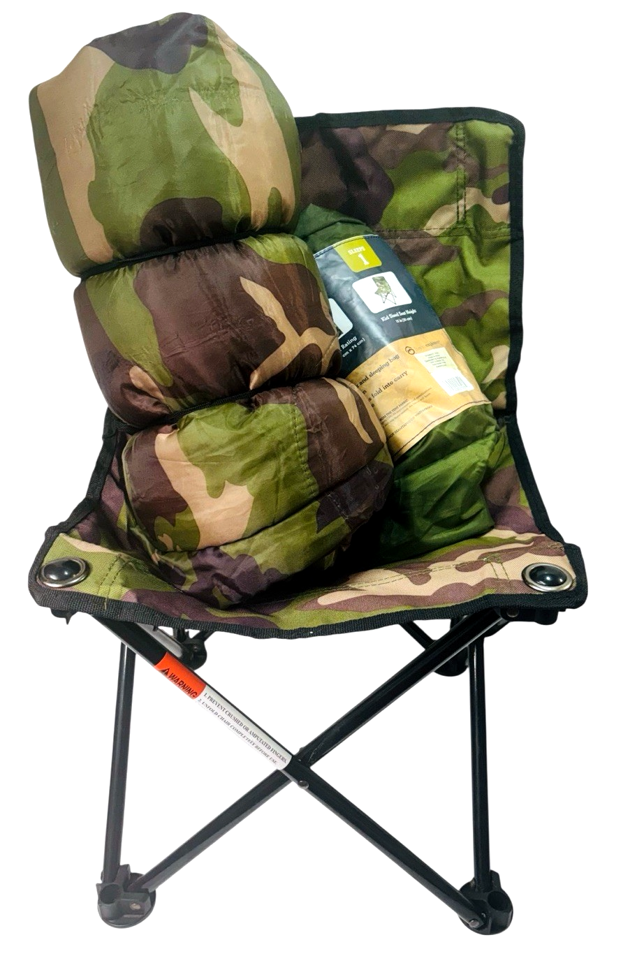 Magellan Outdoor Boys Camouflage Sleeping Bag, Folding Chair & Carrying Bag, New0