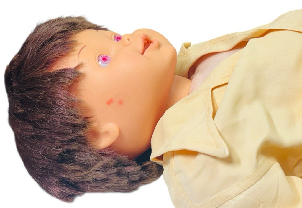 Rare 1997 Cititoy Boy Doll 32 in. Pink Eyes, Brown Hair Yellow, Model BS129.4