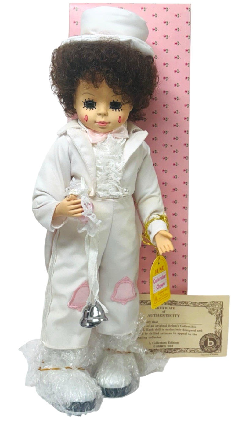 1986 Brinn's Doll June Calendar Clown Porcelain Collectible w/COA & Original Box0