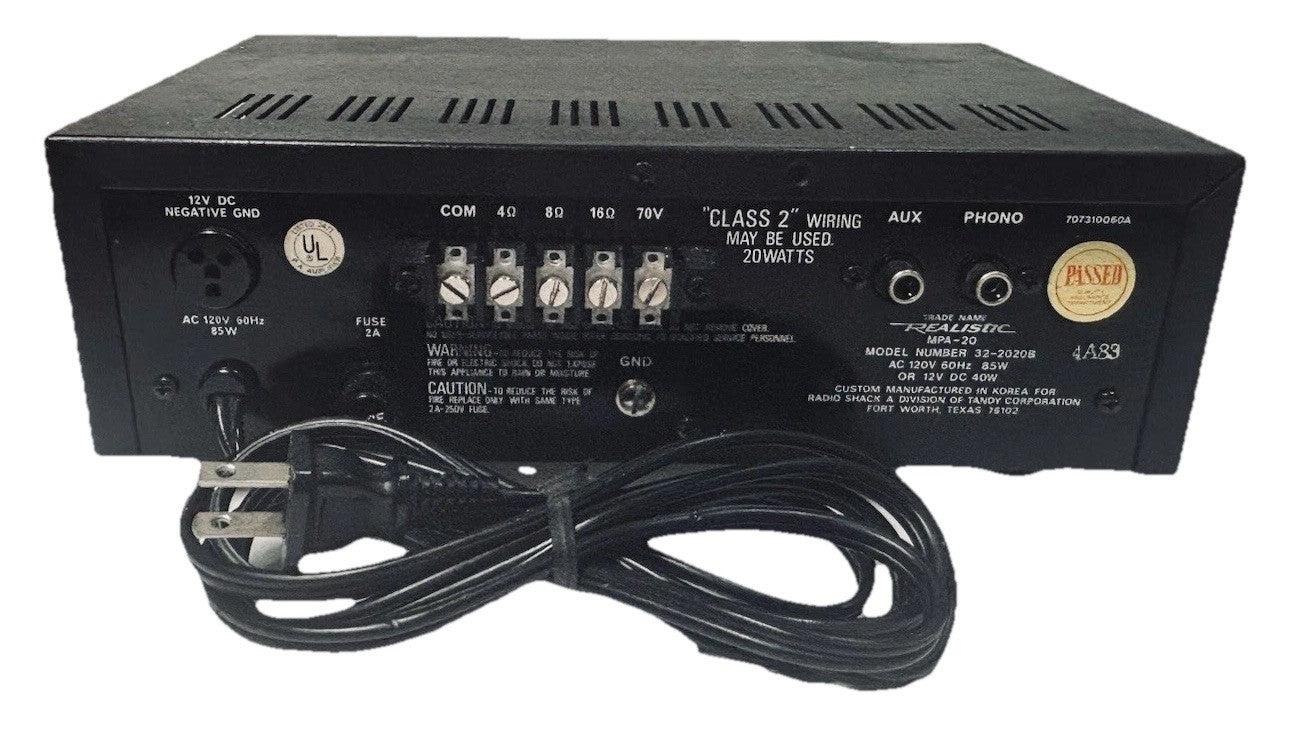 VTG Realistic MPA-20 120V/12V Solid State P.A. Amplifier In Excellent Conditions3