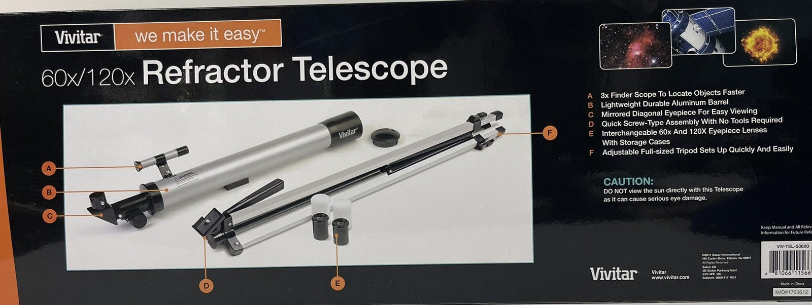 Telescope w/Tripod TEL-50600 560x/120x Refractor, Vivitar BRAND NEW/SEALED BOX.6