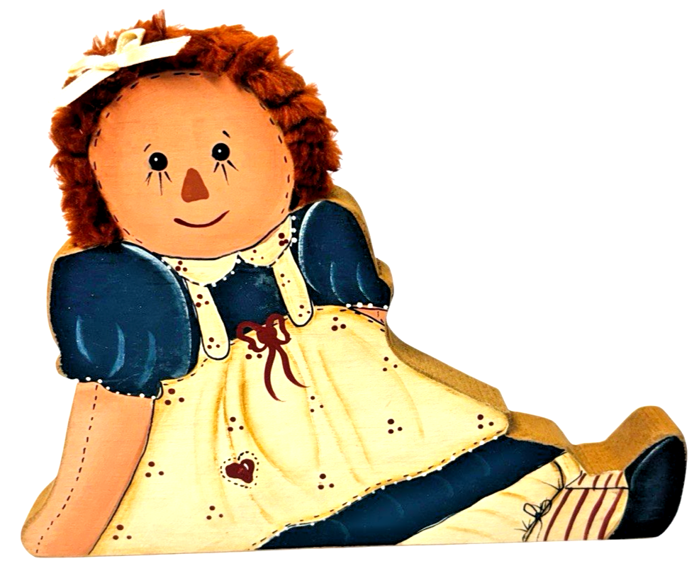 1989 Decorative Raggedy Ann & Andy Wooden Shelf Bookends & Miniature Wood Ladder4