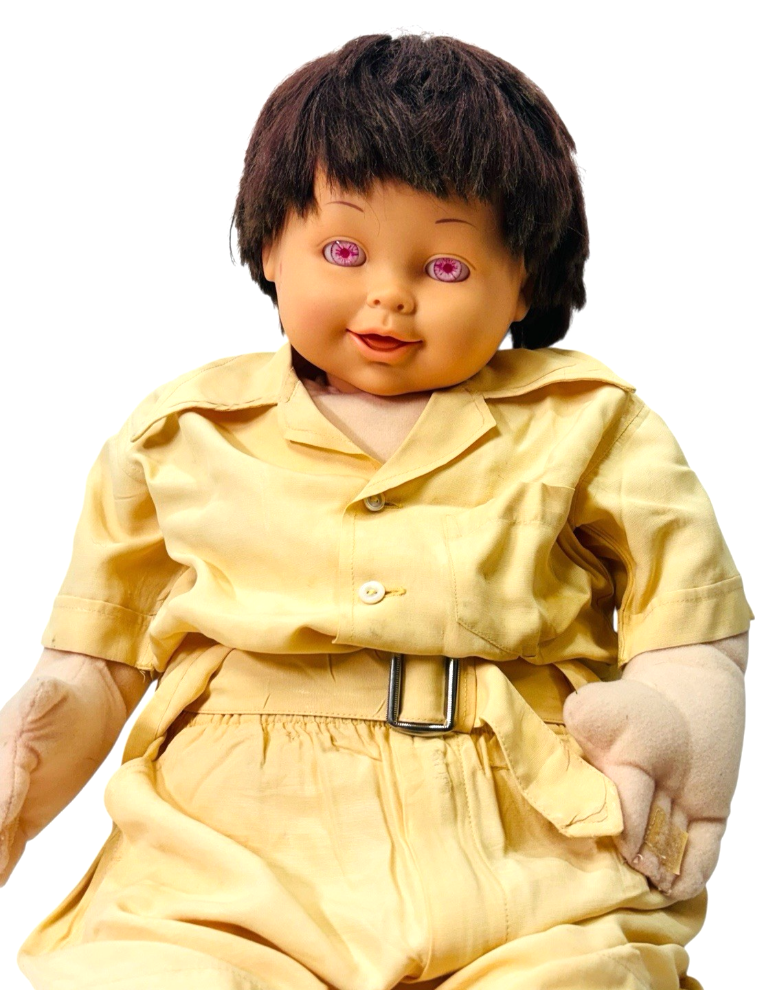 Rare 1997 Cititoy Boy Doll 32 in. Pink Eyes, Brown Hair Yellow, Model BS129.2