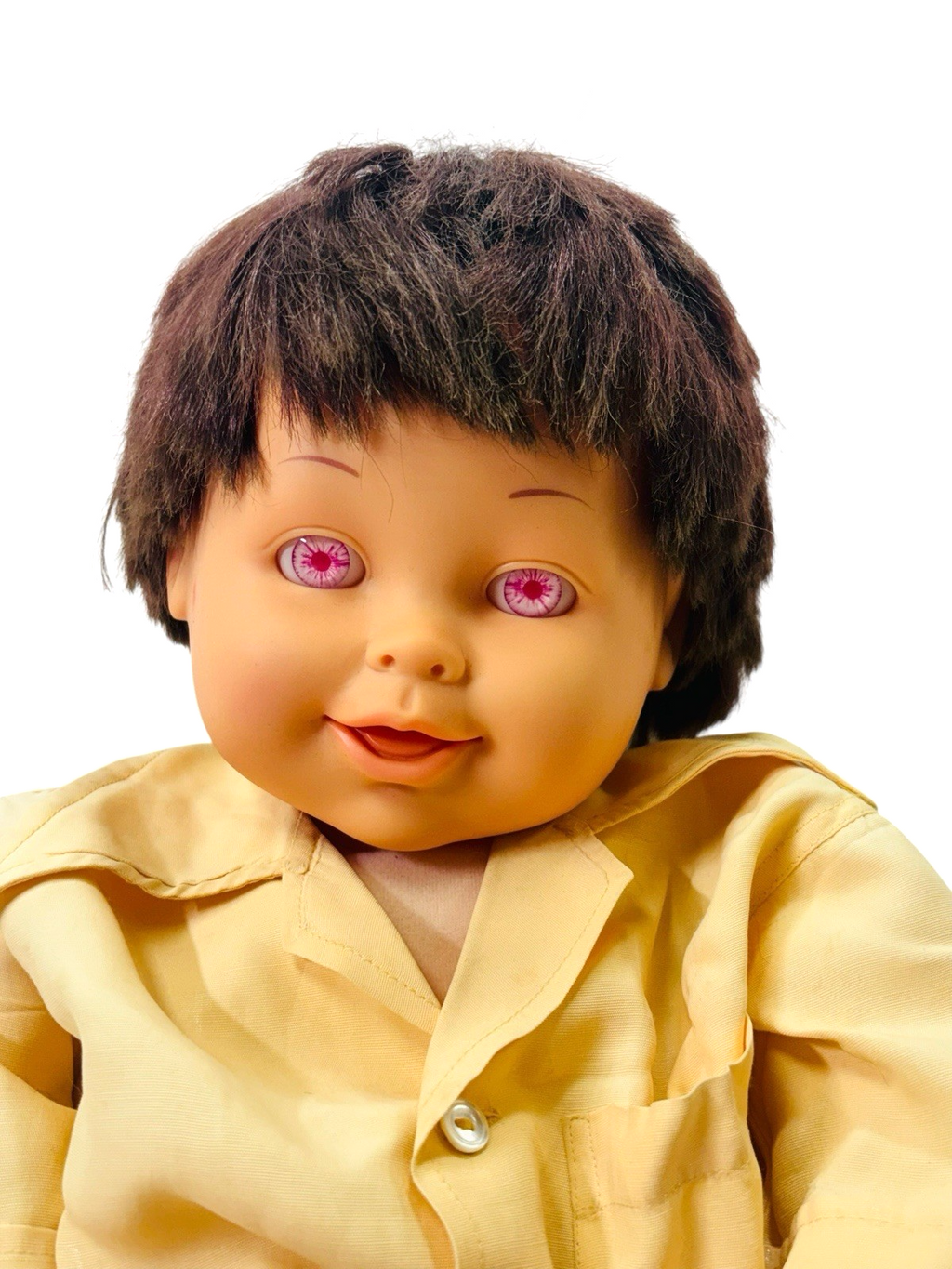 Rare 1997 Cititoy Boy Doll 32 in. Pink Eyes, Brown Hair Yellow, Model BS129.1