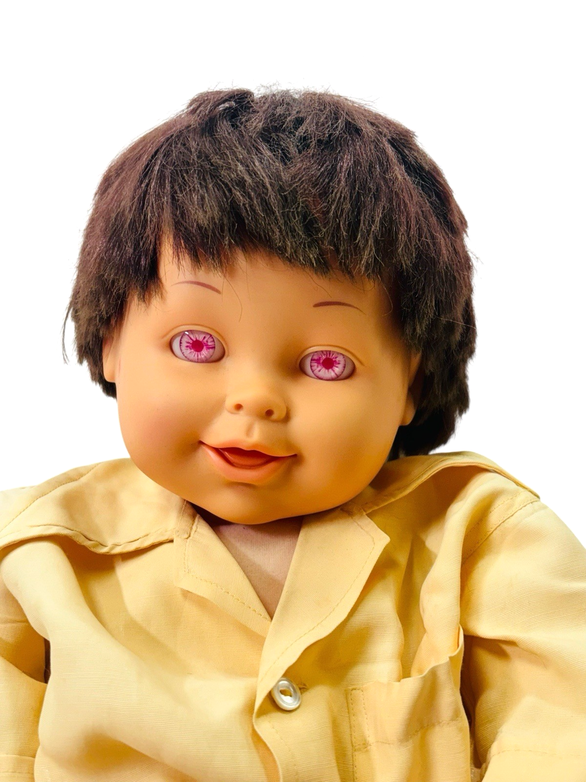 Rare 1997 Cititoy Boy Doll 32 in. Pink Eyes, Brown Hair Yellow, Model BS129.1